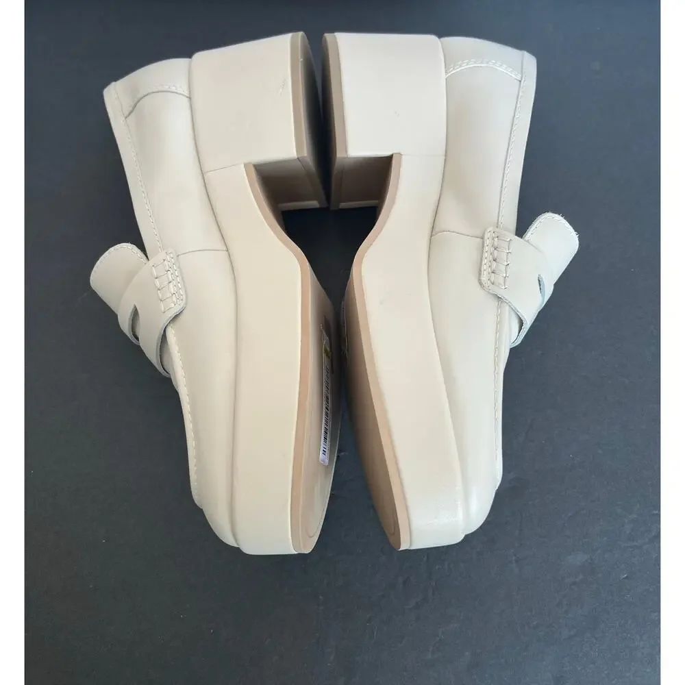 NWT Dolce Vita‎ Yanni Cream Leather Platform Penny Loafer Slip On Shoes Sz 8.5
